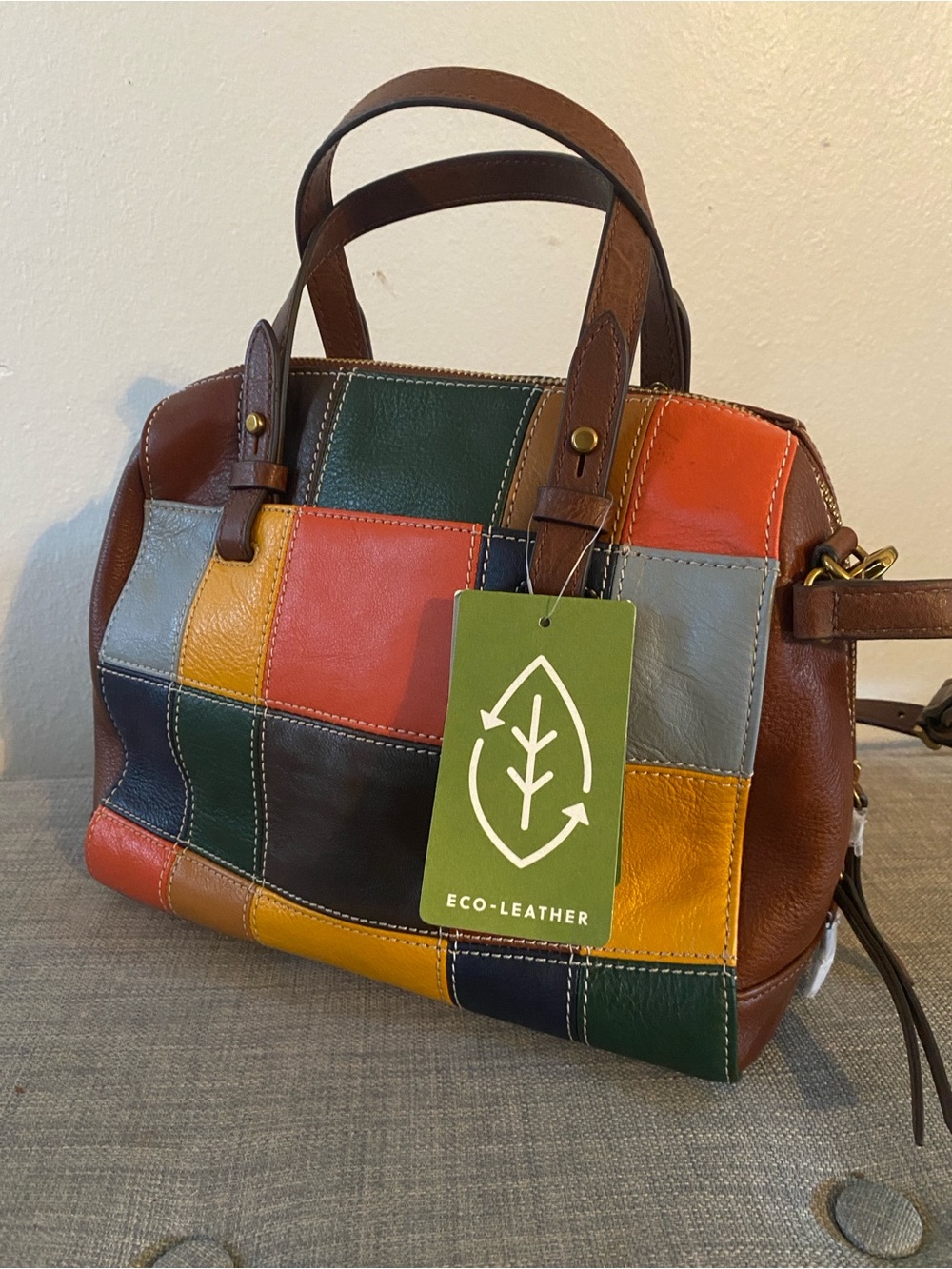 Fossil Rowan Patchwork Rachel Satchel Eco-Leather Multicolor Bag